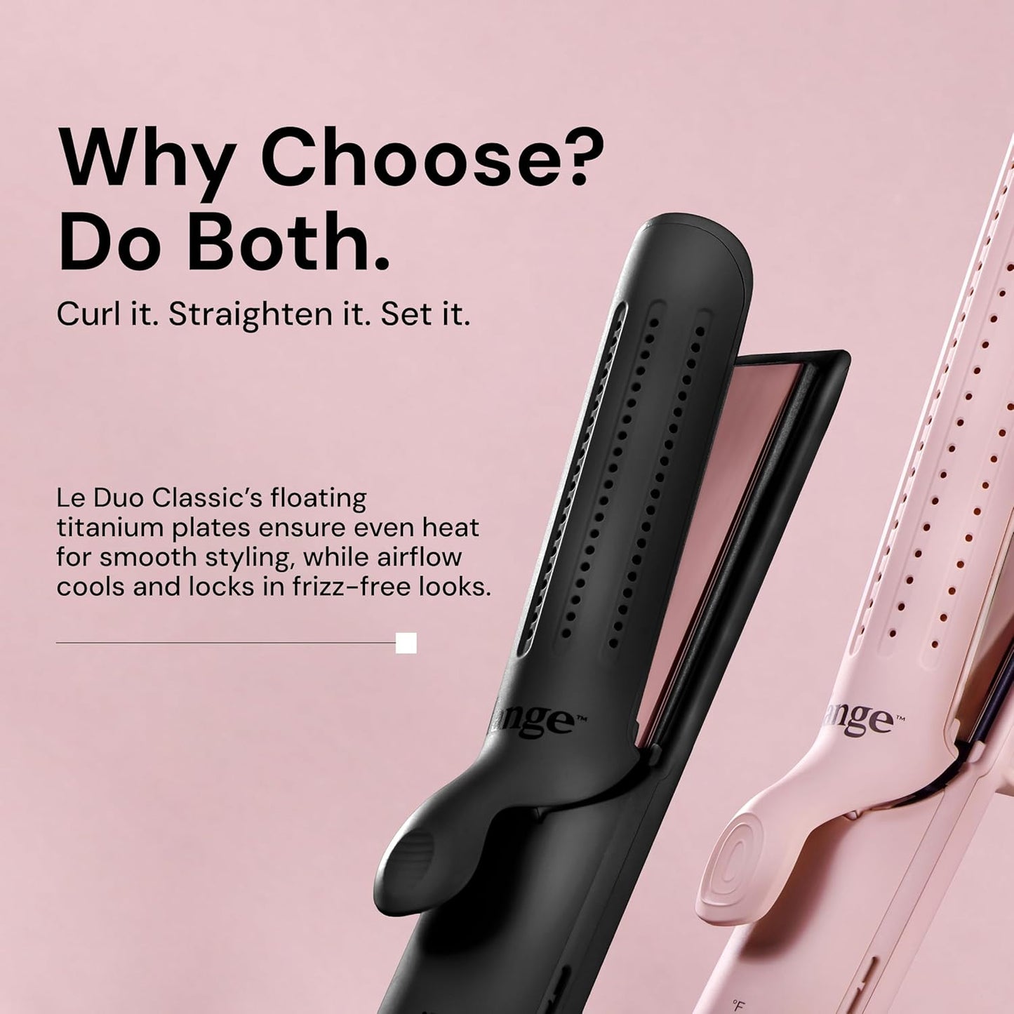 L'ANGE HAIR Le Duo Standard 360° Airflow Styler | 2-in-1 Curling Wand & Titanium Flat Iron Hair Straightener | Professional Hair Curler with Cooling Air Vents | Dual Voltage & Adjustable Temp (Blush)