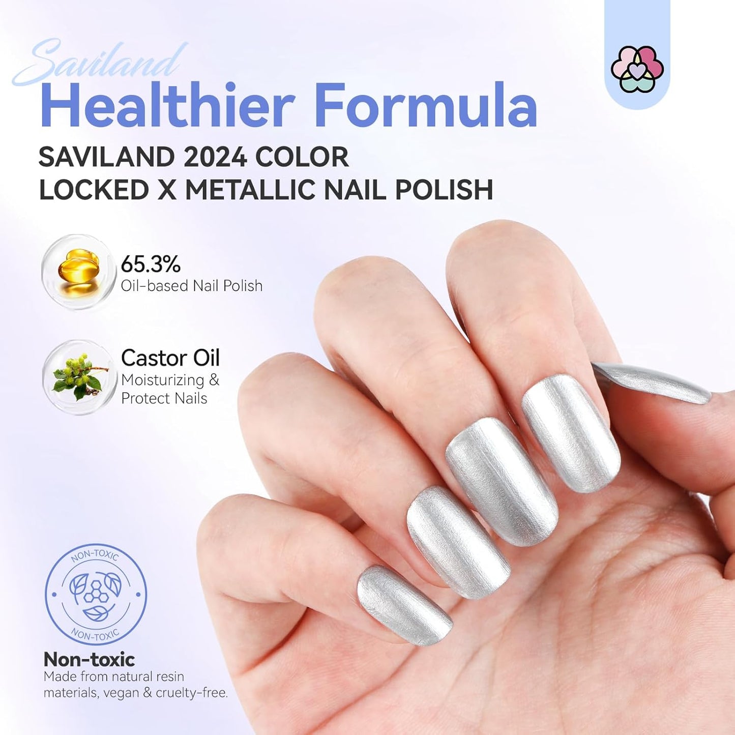 SAVILAND Silver Metallic Nail Polish: Chrome Nail Polish Air Quick Dry,10 ml Regular Fingernail Polish for Nail Art,Holographic Nail Art Polish for Finger Toe Manicure Nail Design Girls Home Salon