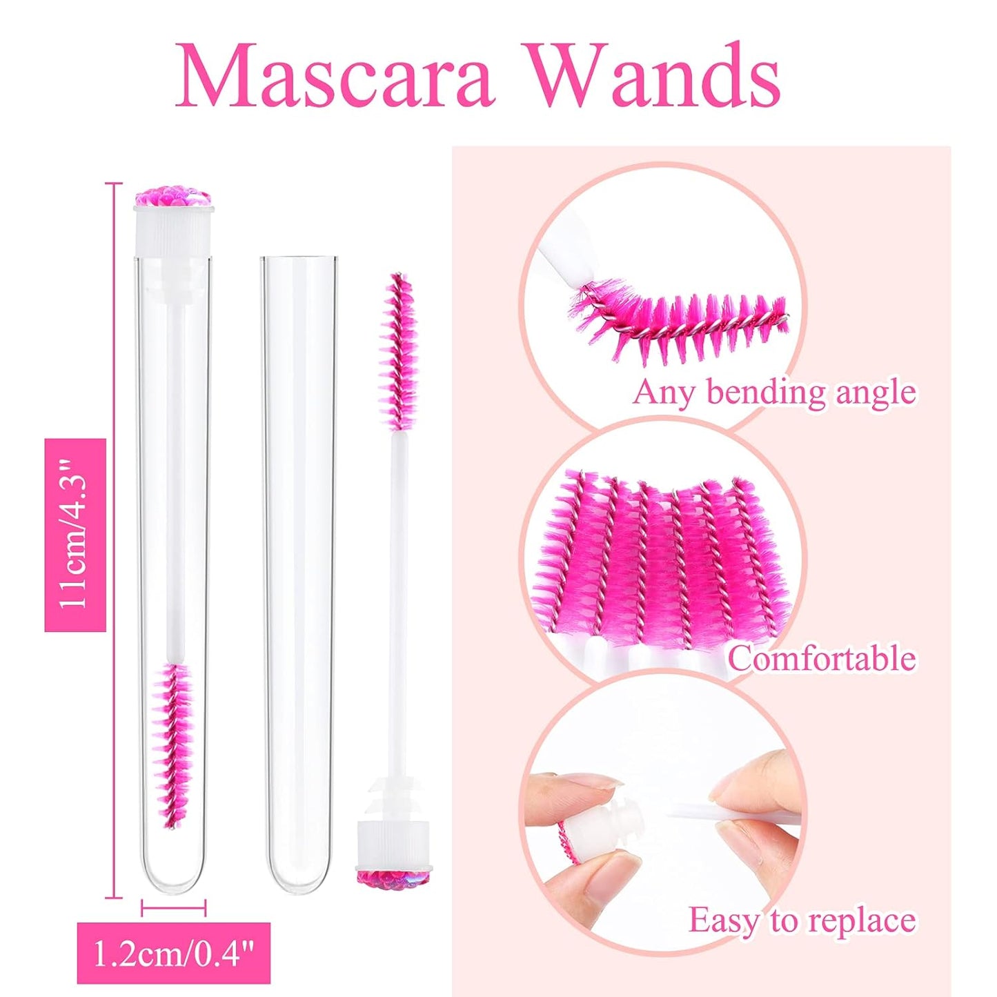 50 Piece Disposable Mascara Brushes Eyelash Extension Brush Diamond Mascara Wands with Tube Spoolies Lash Brush Makeup Tool Lash Extension Supplies (Scale D Pink 50)