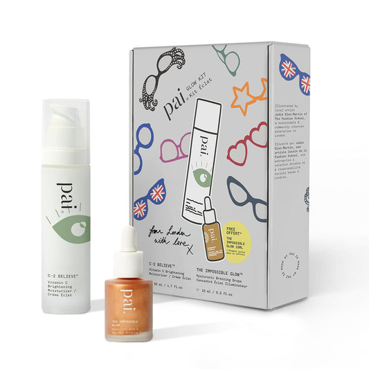 Pai Skincare London | GLOW KIT - FROM LONDON WITH LOVE Beauty Gift Set. Vitamin C Moisturizer + Glow Drops Duo, Suitable for Sensitive Skin + All Skin Types. Made In London.