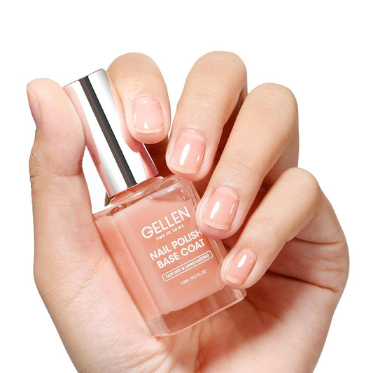GELLEN Clear Nail Polish Base Coat Sheer Tinted Nude, Natural Color Regular Nail Polish, Calcium Formula Strengthens Nails, Enhances Natural Look, Quick Air Dry, Anti-Yellowing, Hema Free, Non-toxic