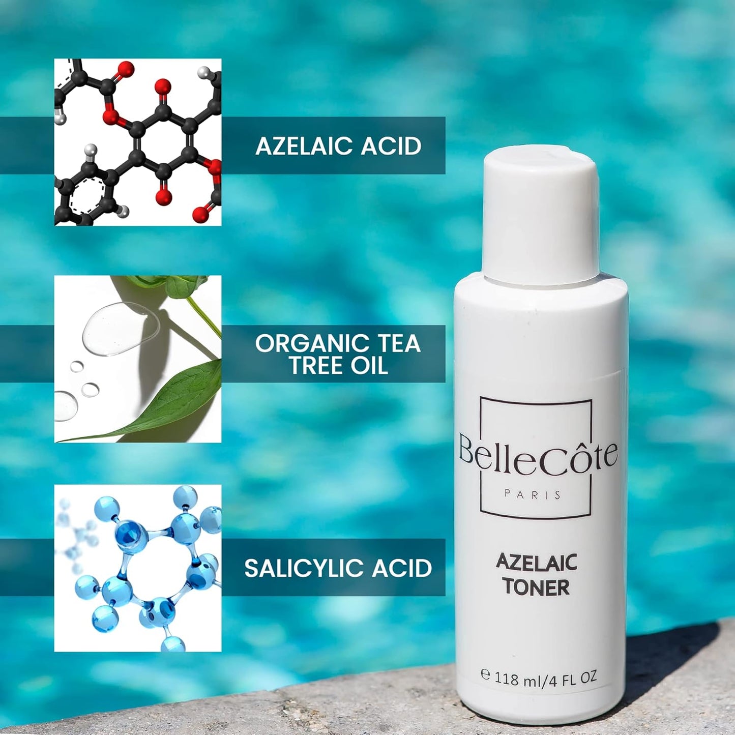 Skin Care Acne Treatment Toner - 10% Azelaic Acid, 2% Salicylic Acid, Tea Tree Oil Clean and Clear Acne Serum, Rosacea Treatment for Face, Reduces Blackhead | 4oz