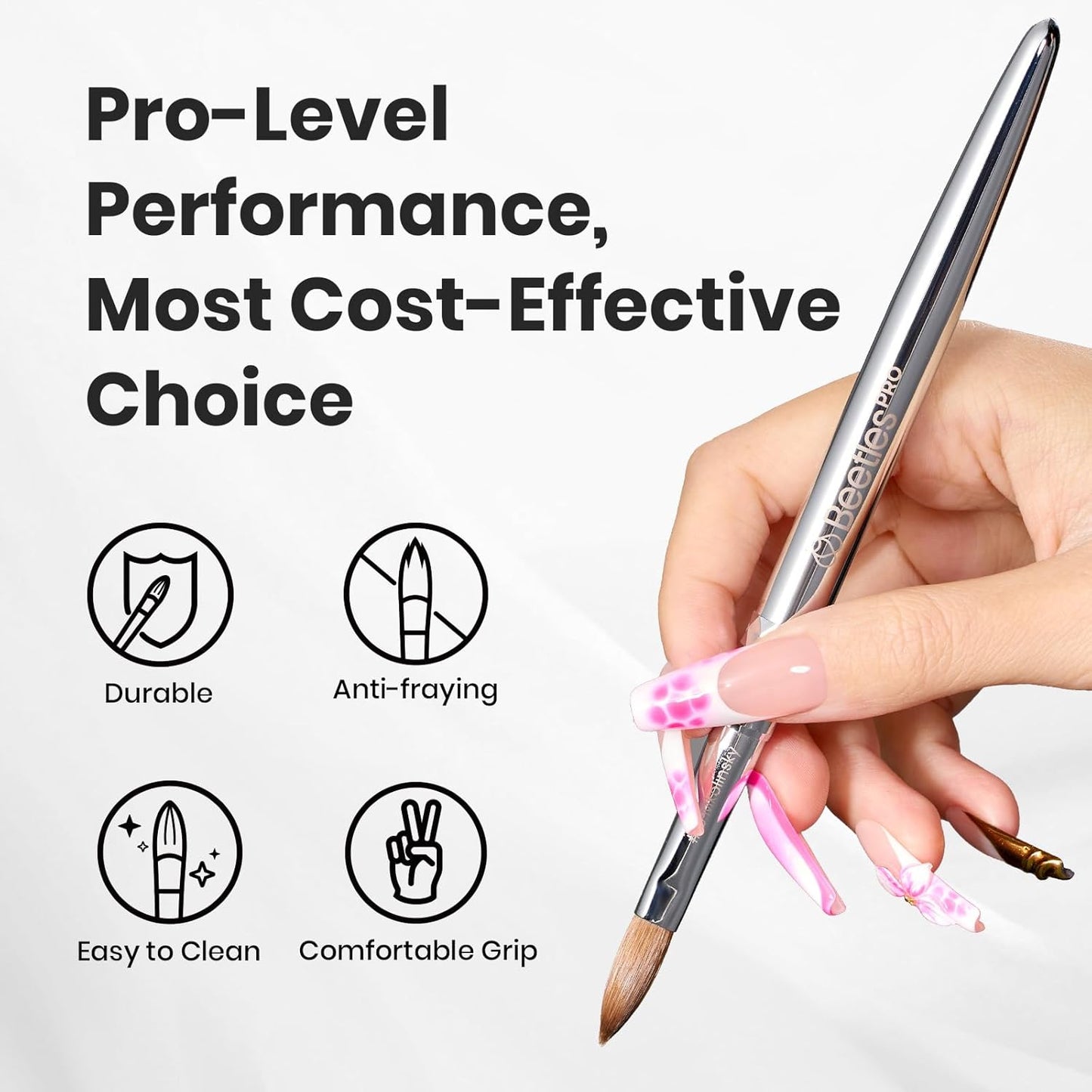 Beetles Pro 1-Pcs Acrylic Nail Brush – Professional Pure Kolinsky Bristles Acrylic Brushes for Nails Metallic Nail Art Brushes for Nails Extension Gel, 3D Carving – Salon Quality Manicure Tool (10#)