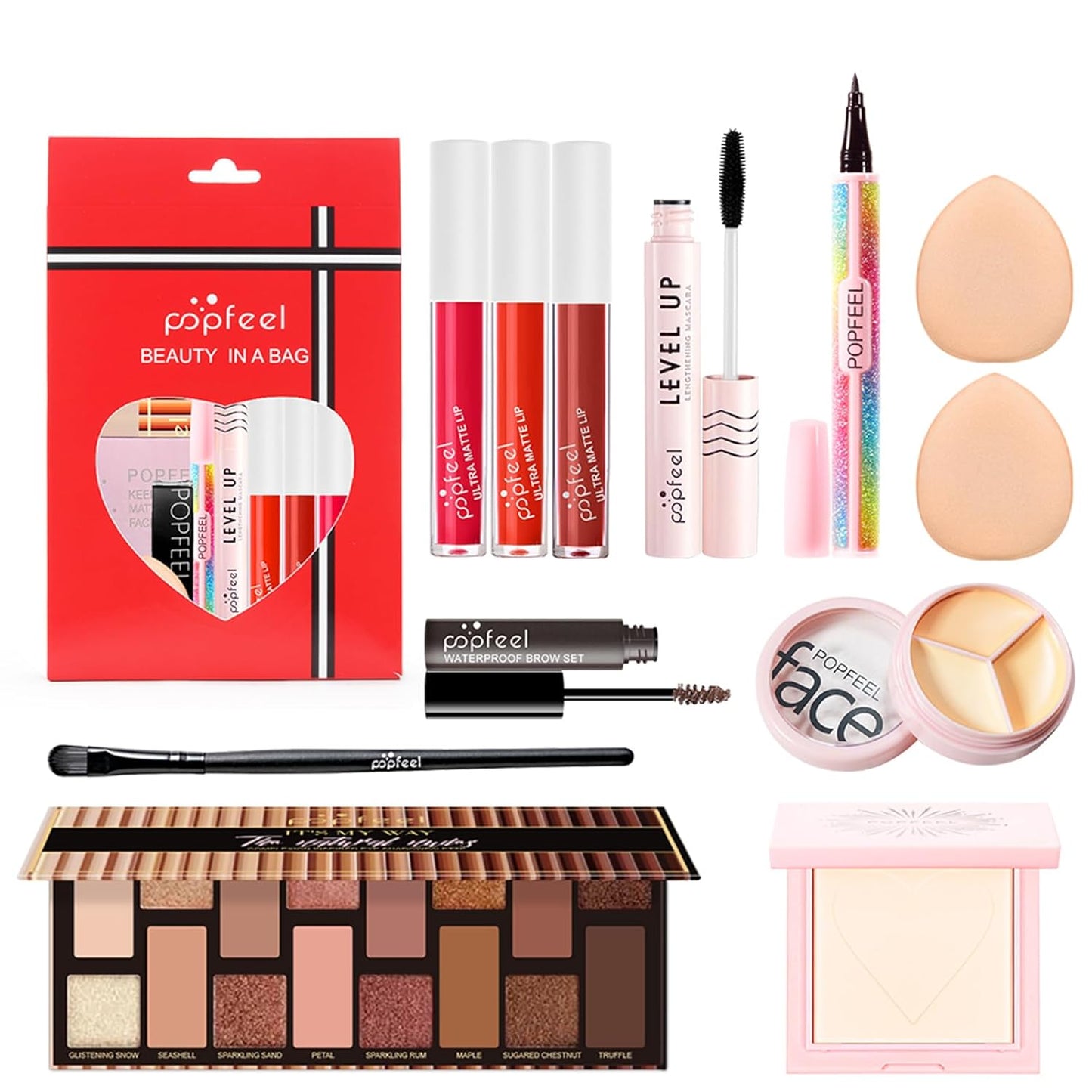 All-in-one Holiday Makeup Gift Set | Full Makeup Kit for Women Multipurpose Essential Bundle Include Eyeshadow Palette Lipstick Blush Concealer Face Powder Eyeliner Mascara Lipgloss Brush
