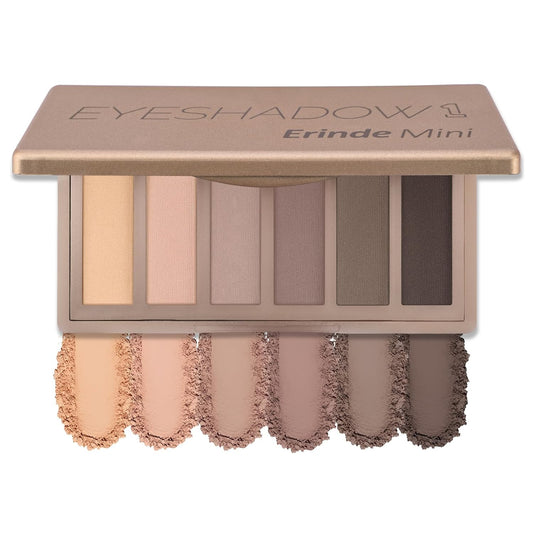 Erinde Mini Eyeshadow Palette - 6 Matte Nude Eye Shadows, Taupe & Brown Eye Shadows Powder for Eye, Contour, or Brows, Ultra-Blendable Cool-Tone Neutral, Long-lasting Travel Makeup Palette with Mirror