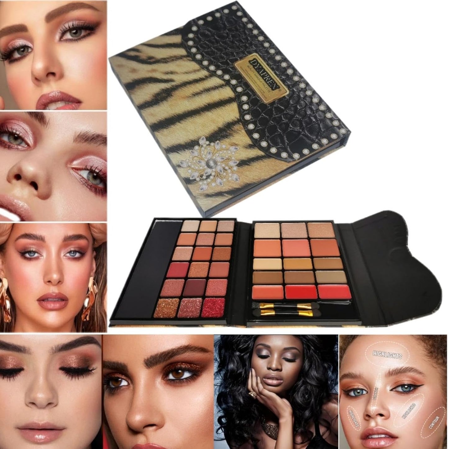 Beauty Makeup Palette 33 Pigmented Colors Professional Eyeshadow Blush Highlighter Contour Glitter Matte Set with Brushes Ideal Makeup Kit for Eyes Lips and Face