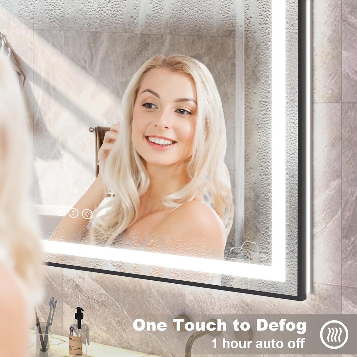 OKPAL 50x30 LED Bathroom Mirror with Black Frame, Lighted Bathroom Vanity Mirror, Front and Backlit, Dimmable, Anti-Fog, 3 Colors, Shatterproof, ETL Listed, Horizontal/Vertical