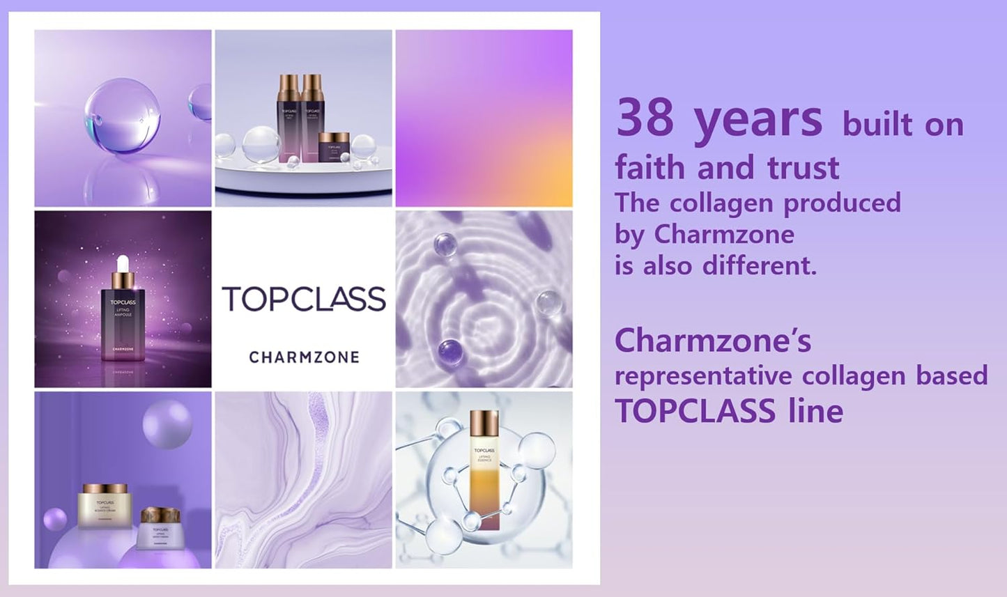 CHARMZONE TOPCLASS Lifting Signature Skincare Set of 4 Includes Toner Emulsion Cream and Control Cream (11.16 oz) , Triple Collagen Firm Skin Valentine Gift for Women
