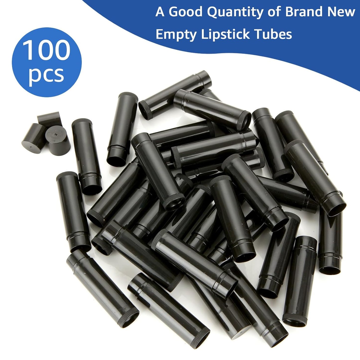 CertBuy 100 Pack Lip Balm Tubes, 5ml / 5g Empty Lip Balm Tubes with Cap Black, for DIY Make Up (69 x 17 MM)
