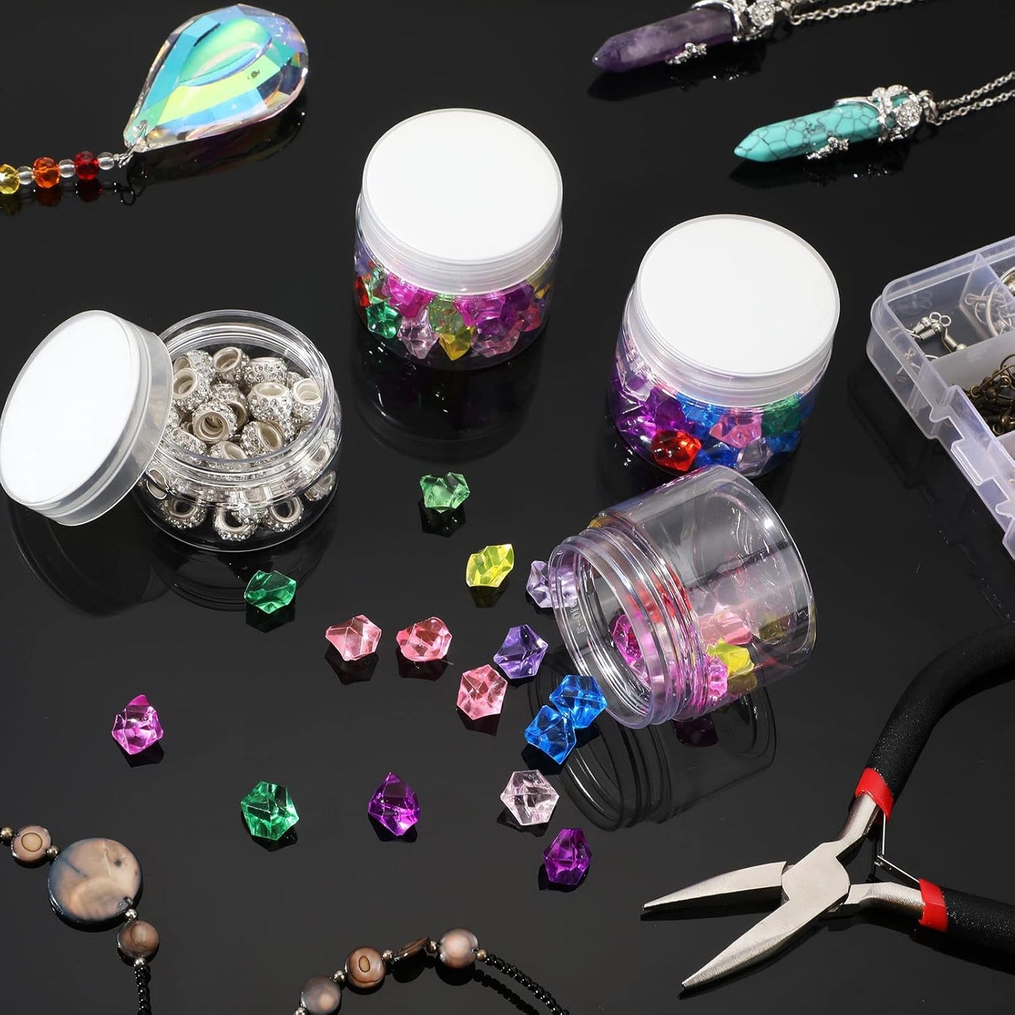 SATINIOR 100 Pcs Plastic Jars with Lids Small Containers Lids Wide Mouth Small Plastic Containers for Lotion Cream Rhinestones Body Butters Travel Storage(1 oz,Clear)