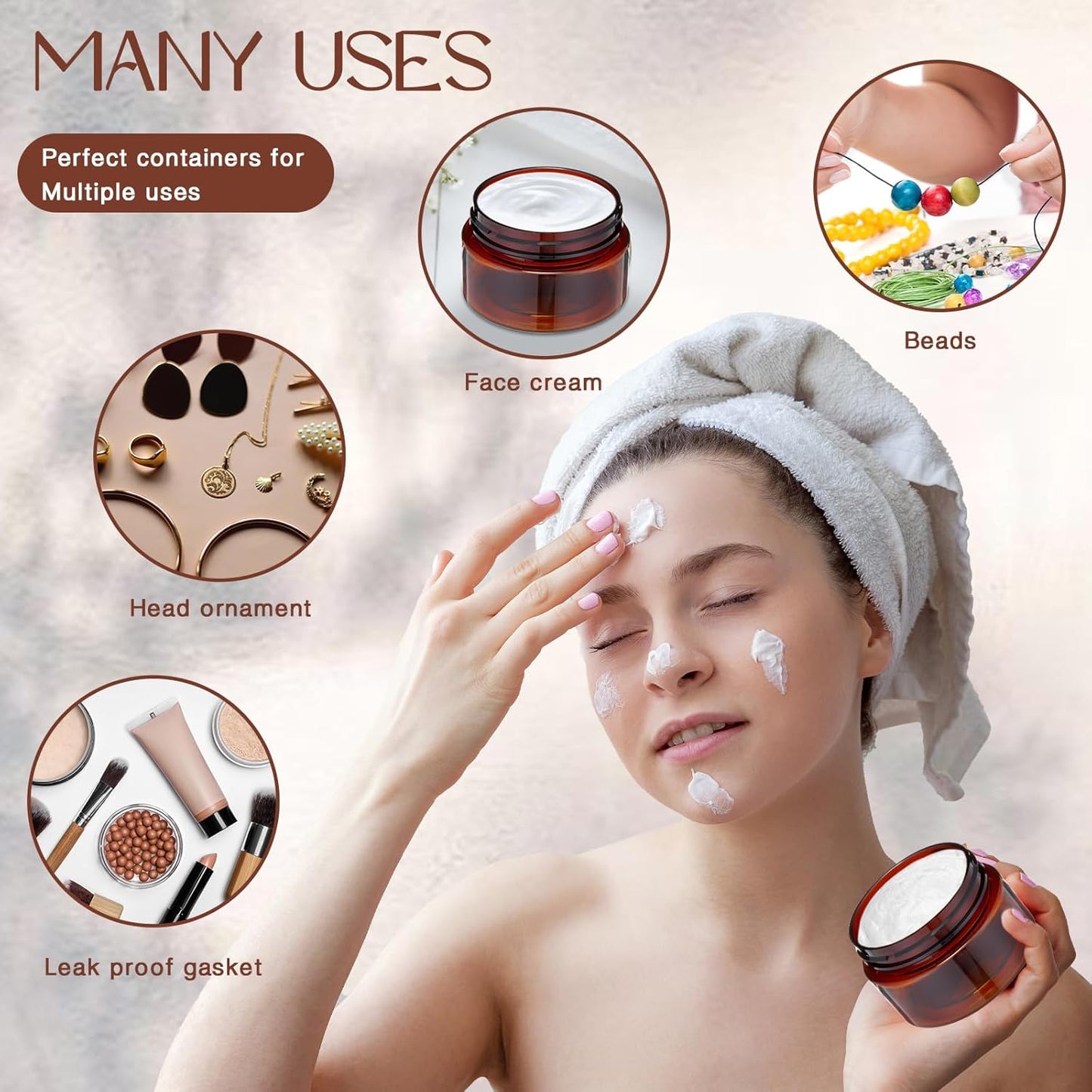 200 Pcs 1 oz Empty Bulk Plastic Container Jars with Lid Leak Proof Round Plastic Jars Small Cosmetic Travel Containers for Storage Makeup Creams Lotion Ointments, Amber