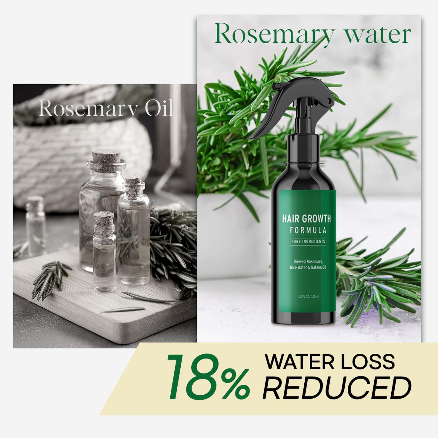 Rosemary Water Spray for Hair Growth, Rosemary Hair Growth Scalp Spray With Rice Water & Batana Oil, Biotin, Citrus Peel and Mint to Strengthen Strands and Promote Hair, 4.2 fl oz (Clear)