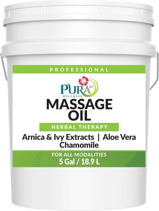 Wellness Professional Herbal Massage Oil 5 Gallon, Hypoallergenic Formula for Muscle Relief, Professional Deep Tissue, Unscented for Physical Therapy and Muscle Recovery, Hydrating, Skin Restoring