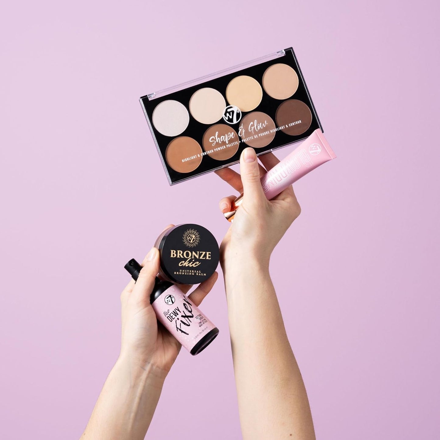 W7 Shape & Glow Makeup Set - Dewy Finish - 4 Product Set - Bronze, Contour & Secure