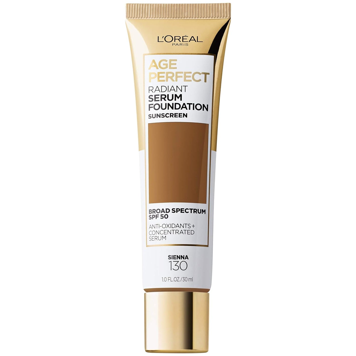 L'Oreal Paris Age Perfect Radiant Serum Foundation with SPF 50, Sienna, 1 Ounce