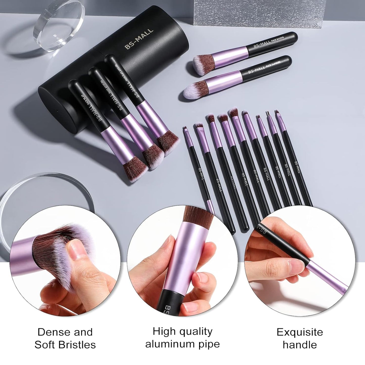 BS-MALL Makeup Brushes Premium Synthetic Foundation Powder Concealers Eye Shadows 14 Pcs Purple for Makeup Beginner or Professional with Travel Case