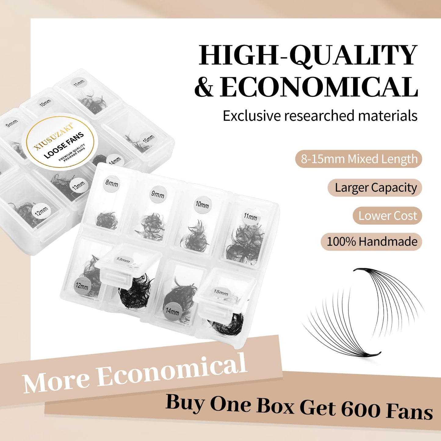 Premade Fans Eyelash Extensions 600 Fans 12D Volume Lash Extensions 0.03 Thickness Eyelash Extension C Curl Premade Lash Fans Mix 8-15mm Fluffy Soft Handmade Loose Fan(600Fans-12D-0.03-C,8-15mm)