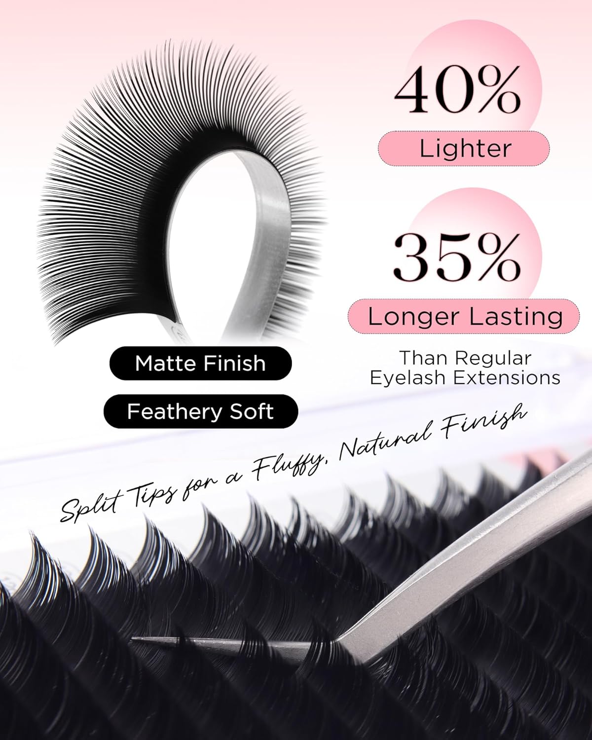 BEYELIAN Ellipse Flat Lash Extension 16 Rows 0.15 C Curl 13mm Single Length Tray Flat Eyelash Extension Matte Black Classic Lash Extensions Professional Supplies