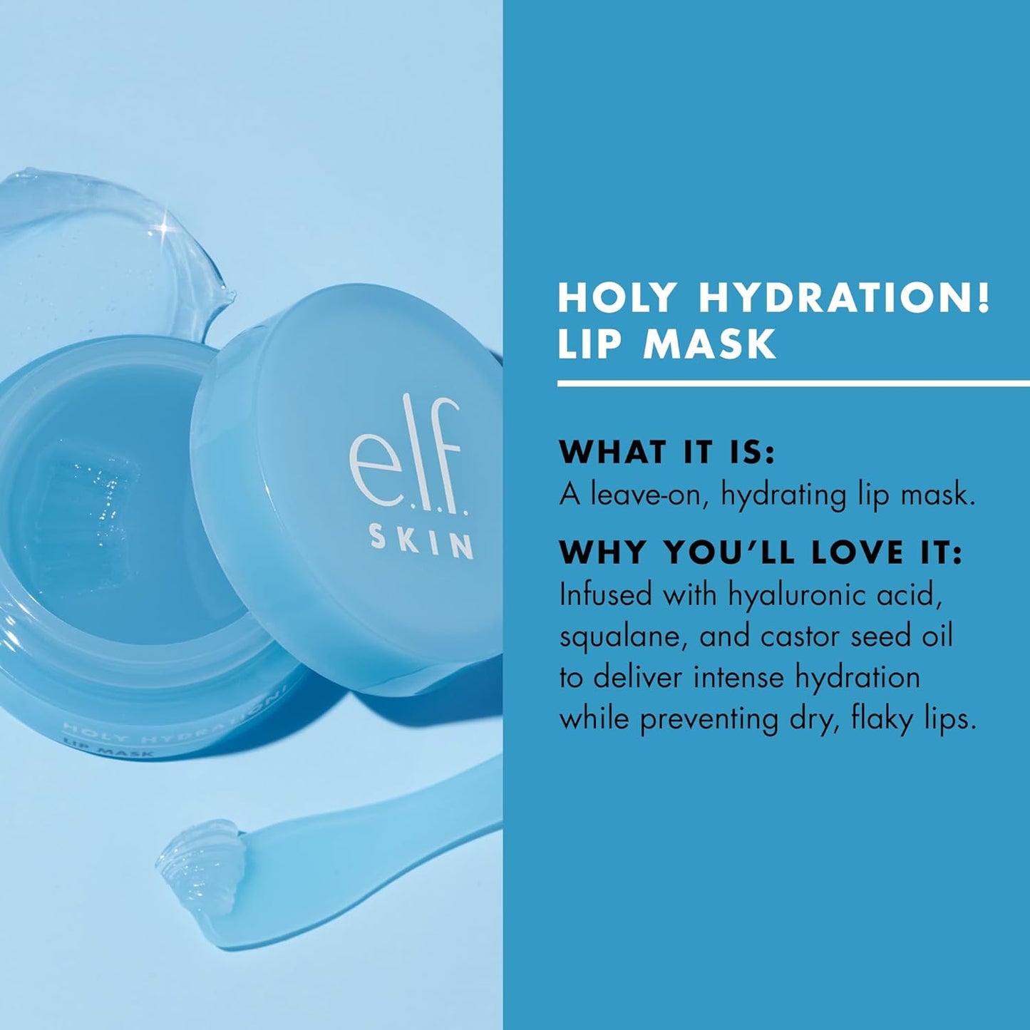 e.l.f. SKIN Holy Hydration! Lip Mask, Hydrating Lip Mask For A Softer & Smoother Pout, Infused With Hyaluronic Acid, Non-Sticky, Vegan & Cruelty-Free (pack of 1)