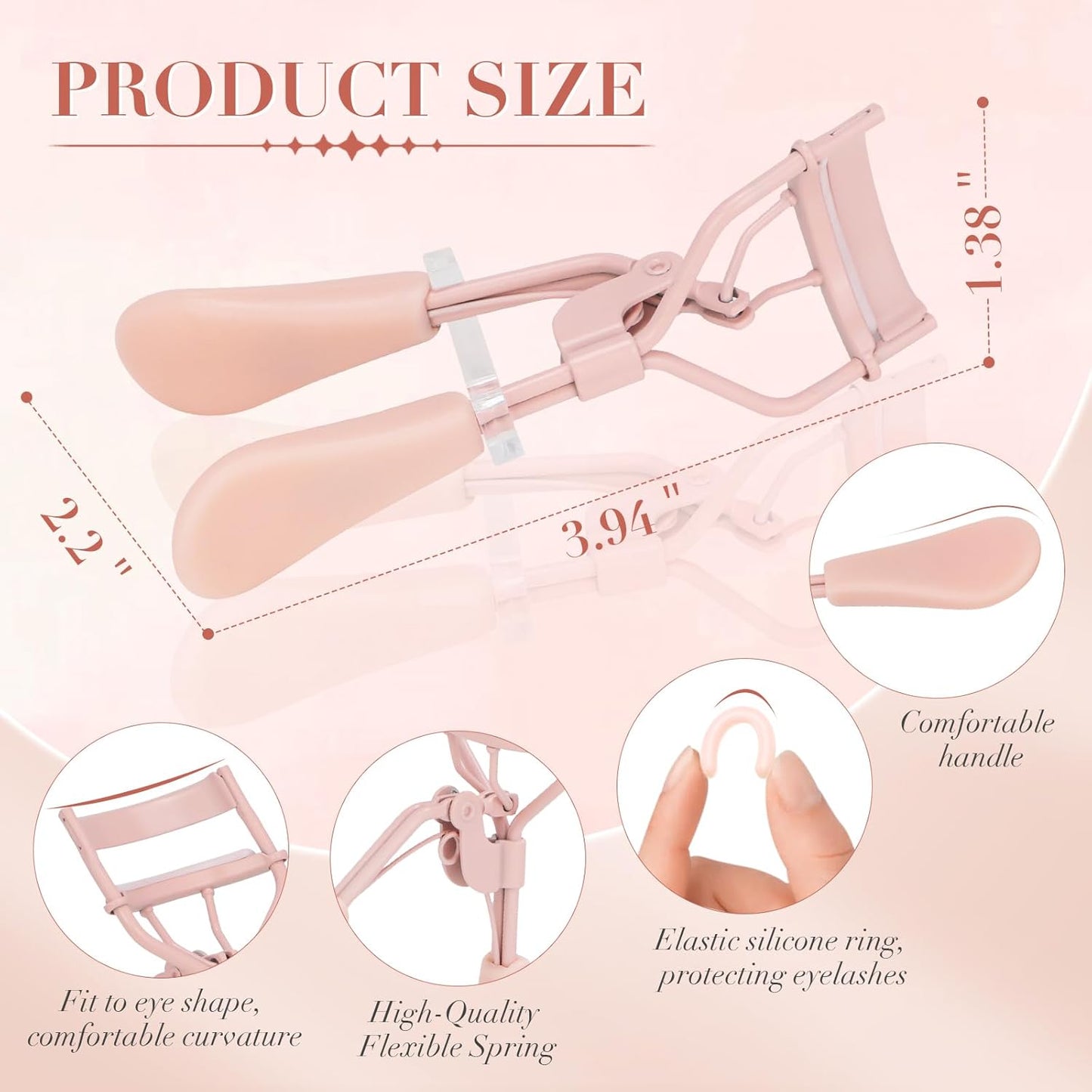 Eyelash Curler with Pads, Lash Curler with 10 Extra Silicone Replacement Pads, Comfortable Grip for Effortless Curling – Eyelashes for The Perfect Eye Contour (Rose Pink)