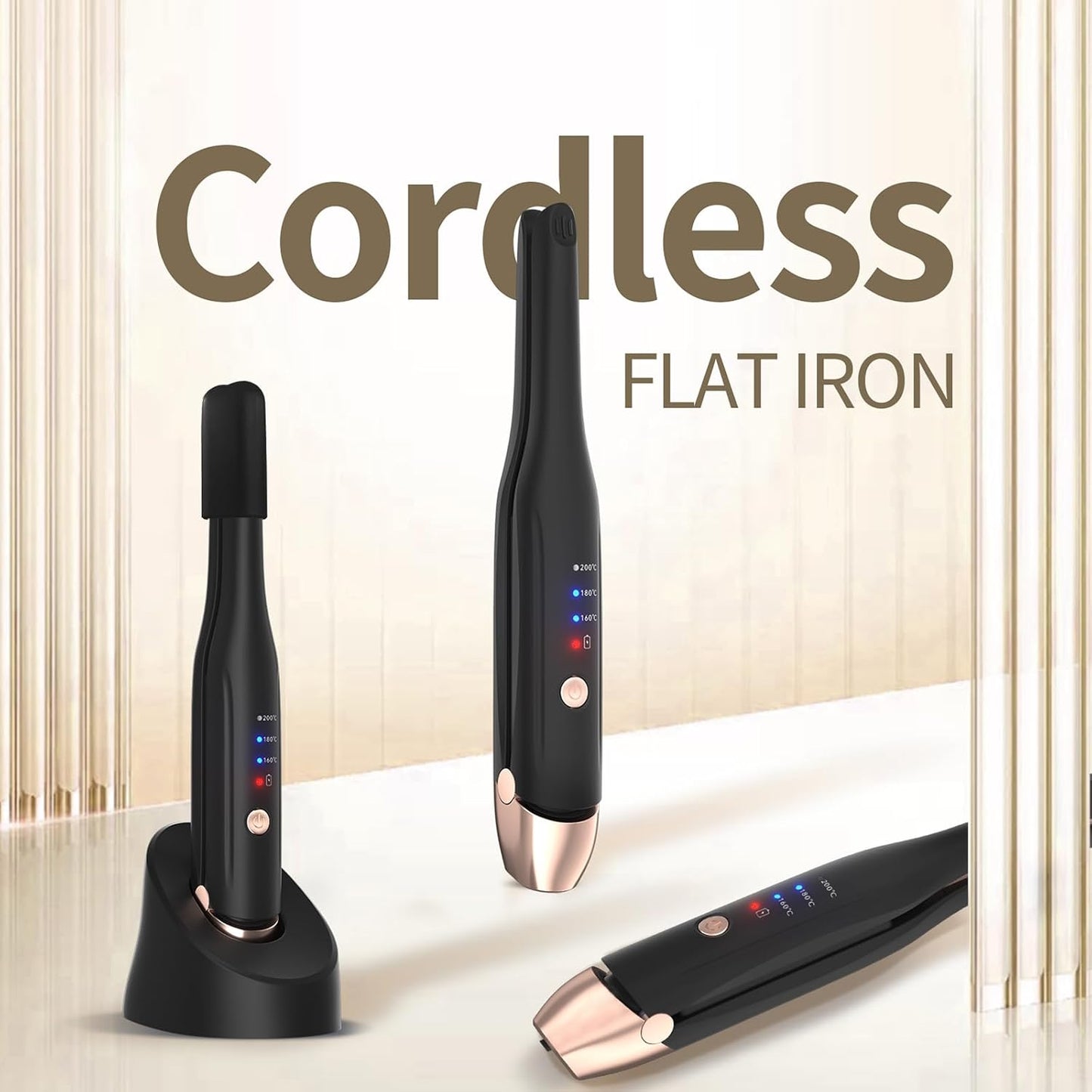 Mini Cordless Hair Straightener Portable Straight Curl Dual Purpose Hair Straightening Irons Fast Heating Hair Care with 3 Temperature Settings and Auto Shut-Off Hair Styling Tools for Women (Black)