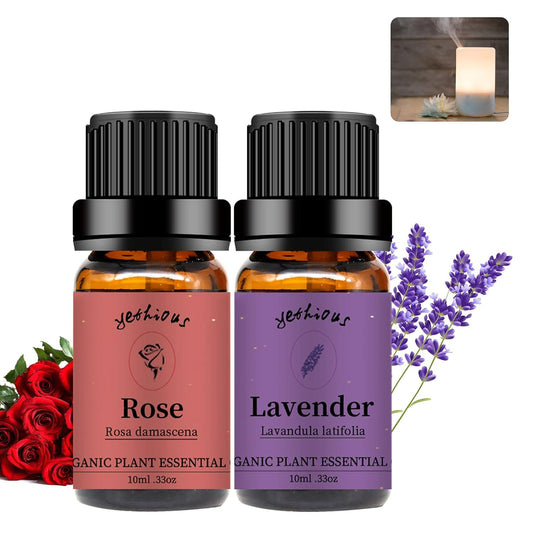 yethious 2 Pack Lavender Rose Essential Oil Set 100% Pure Organic Lavender Aromatherapy Oil Rose Fragance Oil for Diffuser Essential Oil Set