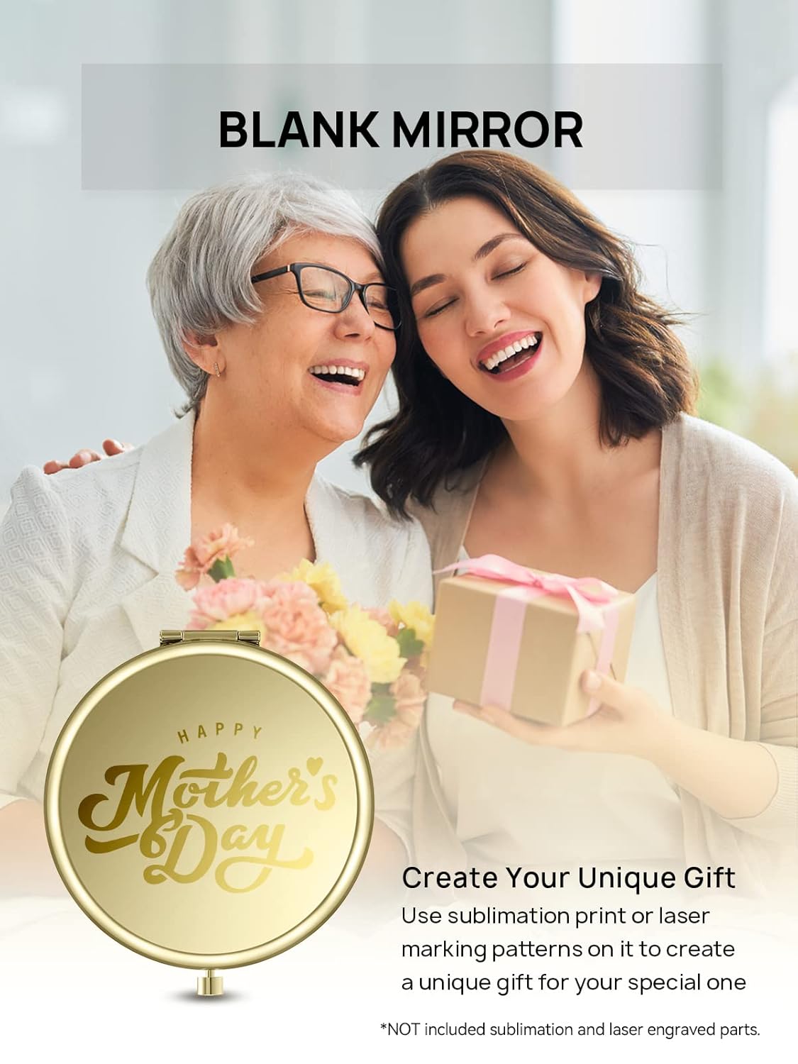 Compact Mirror Bulk, Set of 100 Double-Sided 1X/2X Magnifying Metal Pocket Makeup Mirrors(Round, Gold)