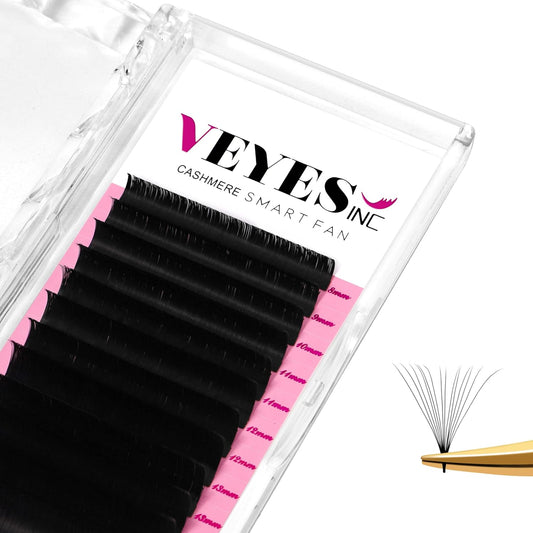 VEYES INC Cashmere Smart Fan Lash Extensions 0.03 0.05 0.07 C/CC/D Curl 8-20mm Mixed & Single Length, Super Matte Black Volume Lashes, Professional Supplies for Lash Techs (0.03 CC 8mm)