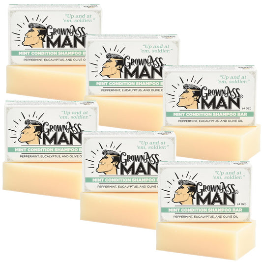 Solid Shampoo Bar Rich Lather 3 in 1: Hair, Beard & Body Wash - Plastic Free & Eco-Friendly, Natural & Organic Clean for All Hair Types, 4oz Bar (Mint Condition, 6-Pack)