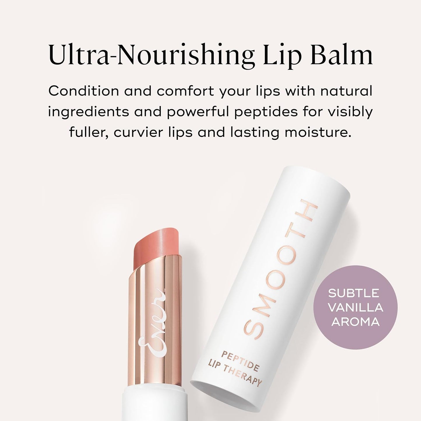 EVER SMOOTH Peptide Lip Therapy Collagen Balm with Coconut, Argan, Camellia Oils - PETAL (Soft, Neutral Pink)