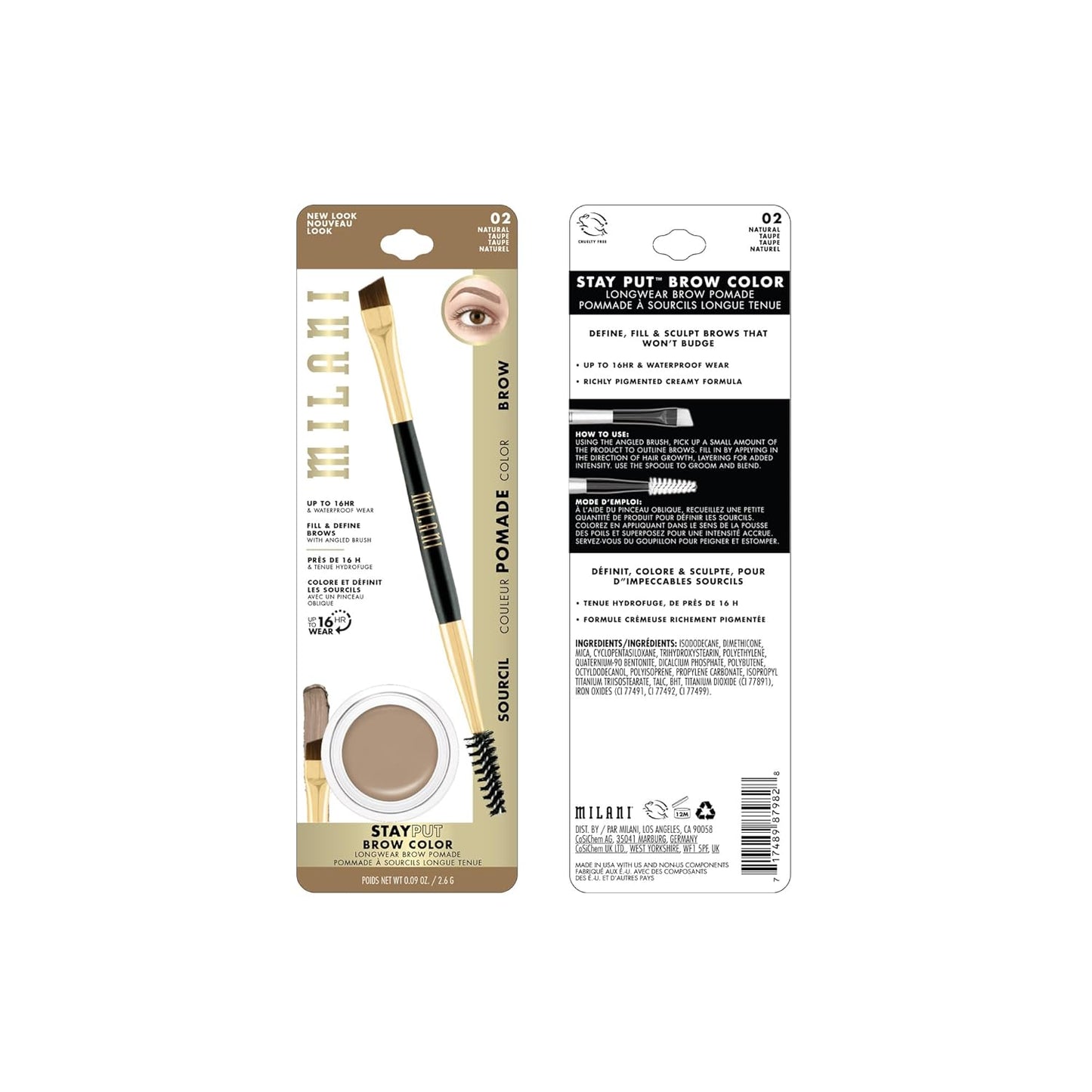 Milani Stay Put Brow Color - Natural Taupe (0.09 Ounce) Vegan, Cruelty-Free Eyebrow Color that Fills and Shapes Brows…