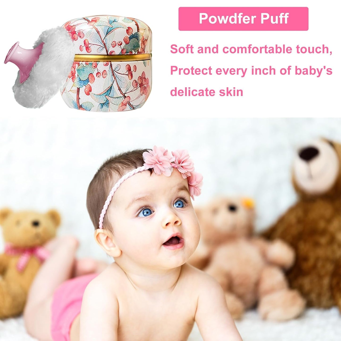 Body Powder Puff and Container for Dusting Powder, Women Powder Puff and Powder Case for Bath and Travel (Ormosia)