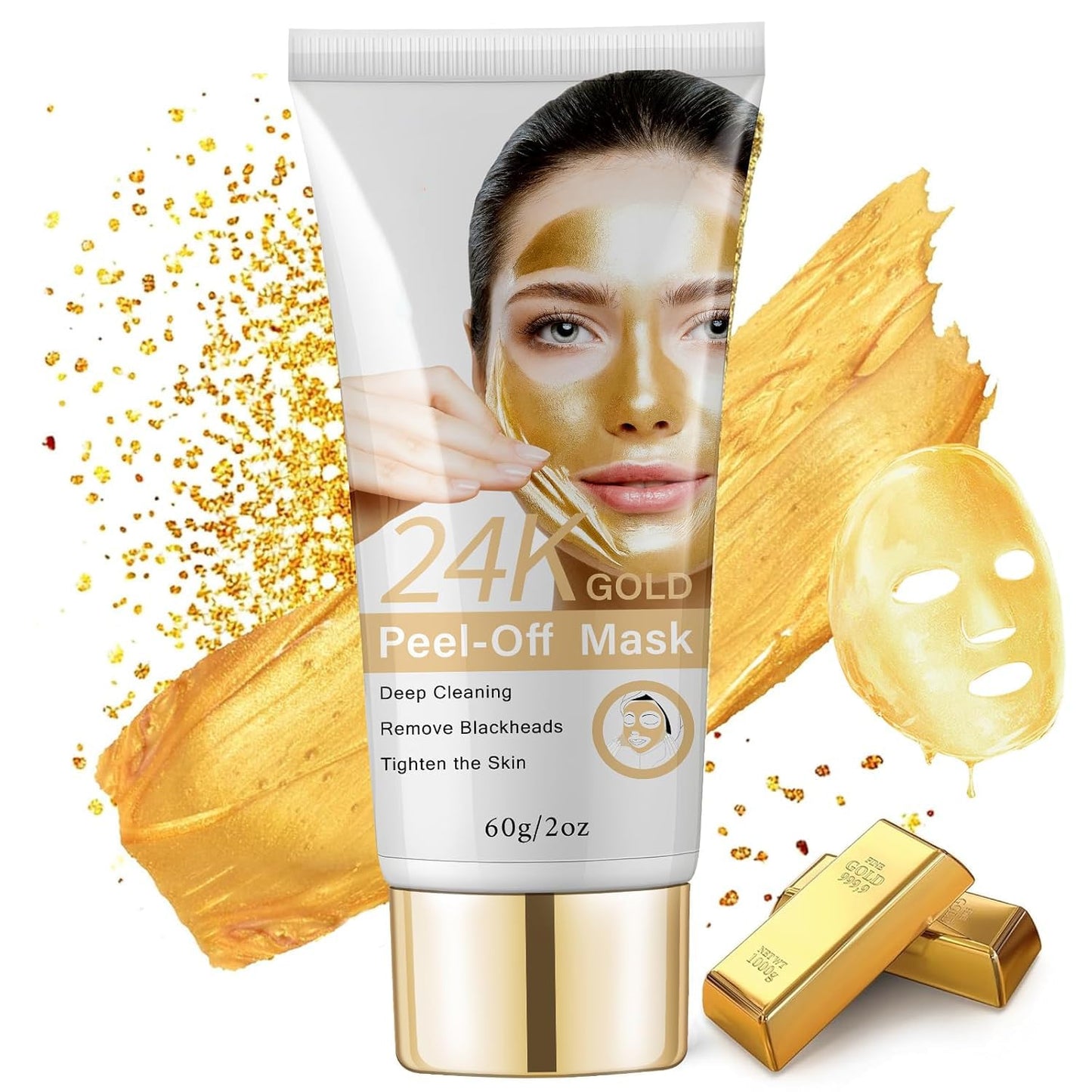 Blackhead Peel Off Mask, 24K Gold Peel Off Face Mask Blackhead Remover, Firming Peel Off Facial Mask for Face, Deep Cleaning Pore Peel Off Face Mask, Anti-Aging, Fine Lines＆ Wrinkles for All Skin