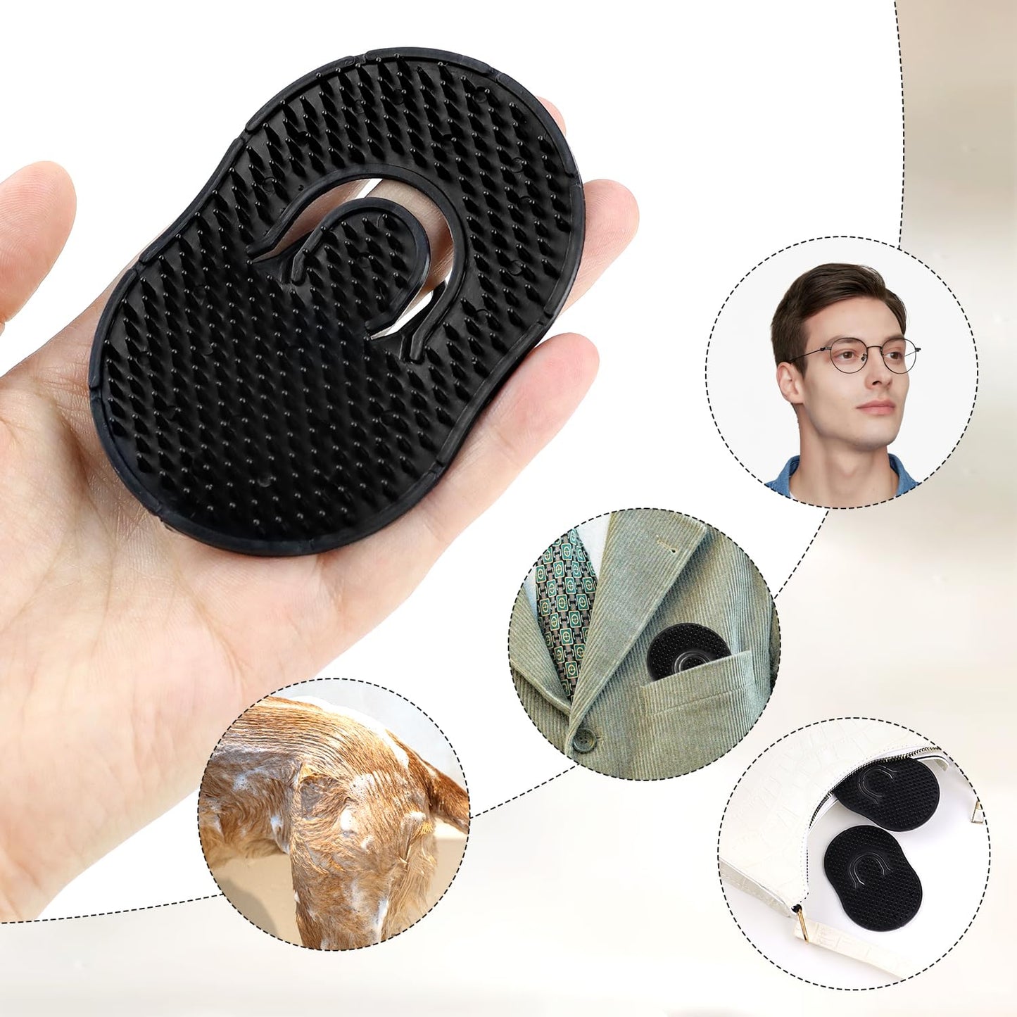 Pocket Palm Combs, Massager Hair Brush Comb Palm Combs for Men Beard Brush, Black pocket brush (4 Pcs Finger Type)