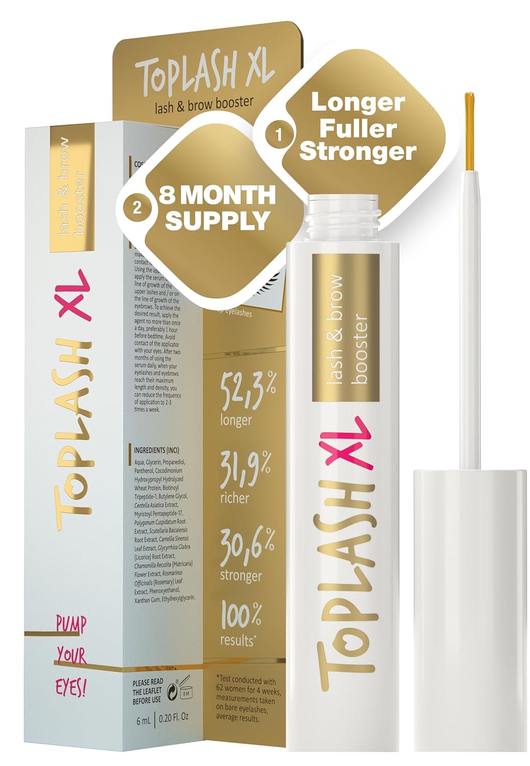 XL Lash and Brow Booster, Growth Serum with Eyelash and Eyebrow Enhancer, Promotes Stronger, Thicker, Healthier Lashes with Botanicals and Peptides - 0,2 Fl Oz(6 ml)
