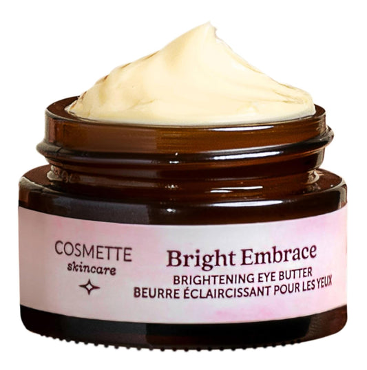 Cosmette Bright Embrace Brightening Eye Cream, Vegan Under Eye Butter for Dark Circles & Wrinkles with Niacinamide, Protect Sensitive Skin Against Aging, Natural Skincare for Clean Beauty, 0.5 FL Oz
