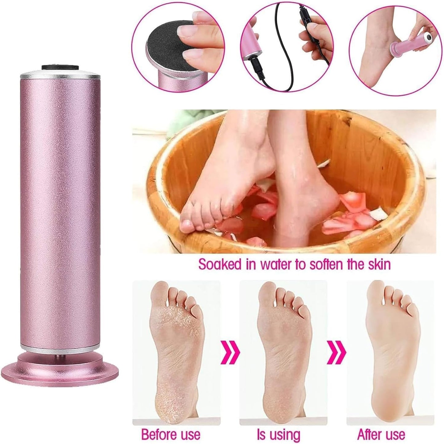 Electronic Foot File Grinder (Speed Adjustable) with 60pcs Replacement Sandpaper Disk，Electric Foot Scrubber Dead Skin Remover，for Feet Hard Cracked Dry Dead Skin Exfoliation，Unisex（Rose Pink）