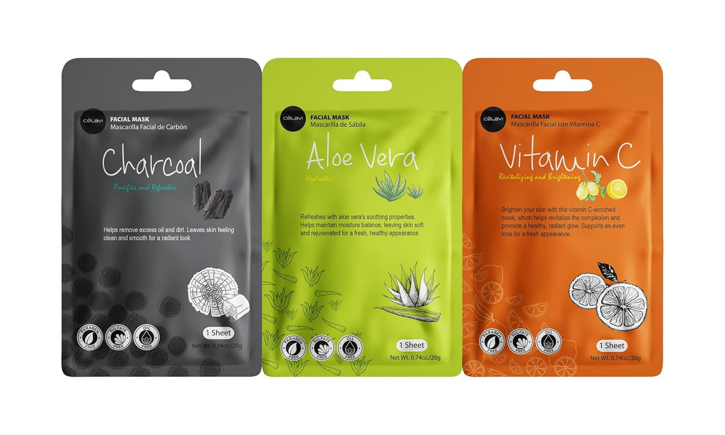 Celavi Essence Facial Sheet Face Mask Variety Set Classic Authentic Korean Moisturizing Skincare (Variation 1, 12 Count (Pack of 2))