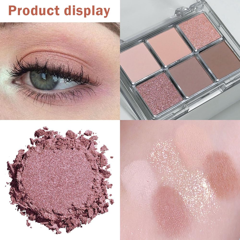 6 Colors Nude Champagne Gold Matte Shimmer Eyeshadow Palette for Eye Makeup,High Pigmented Brown Eye Shadow Primers Powder Palet de sombras de ojos