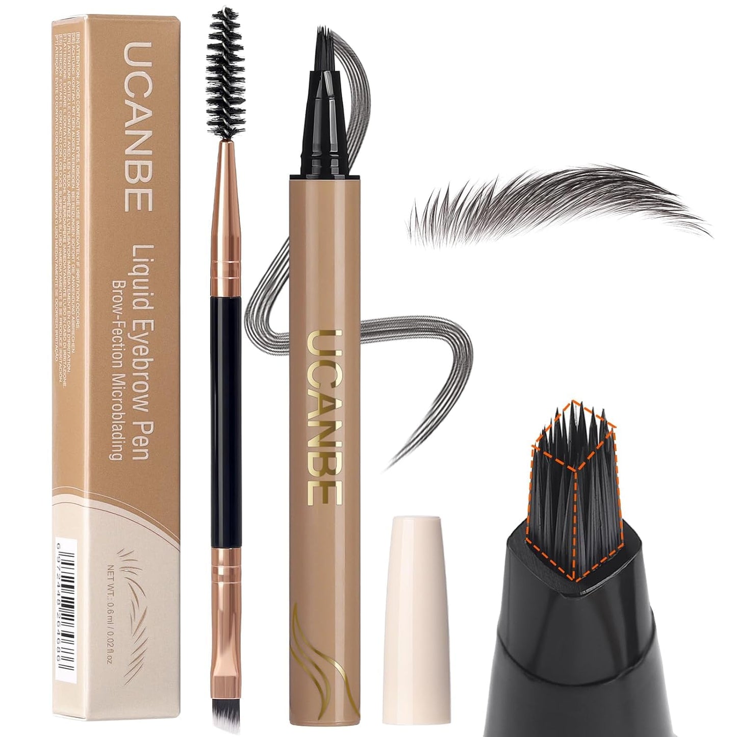 UCANBE Brow-Fection Angled Brush Eyebrow Pen, Liquid Microblading Eyebrow Pencils for Women, Wild Natural Brow Pen for Realistic Hair-Like Brows, Easy to Color, Waterproof, Lasts All Day, Soft Black