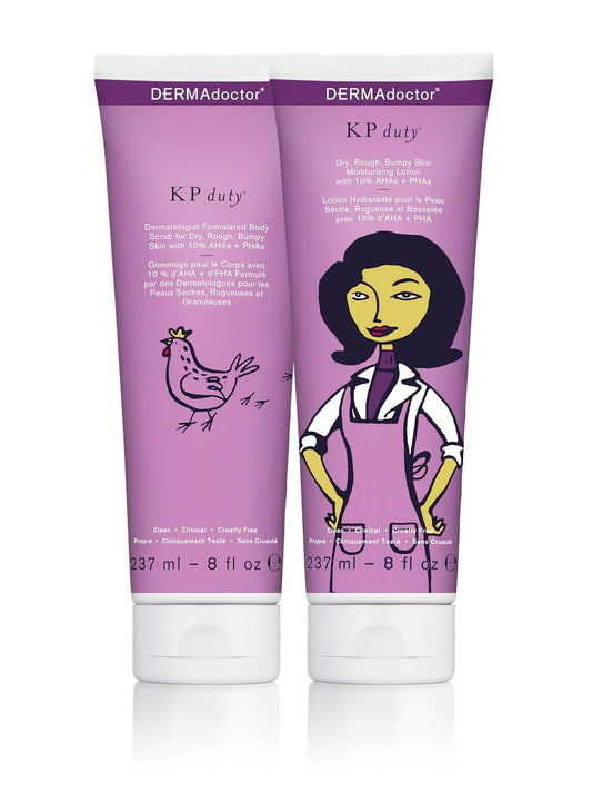 DERMAdoctor KP Bump Eraser Body Scrub and Lotion Kit Dermatologist Formulated Exfoliant | Keratosis Pilaris Treatment For Dry And Bumby Skin 10% AHAs + PHAs