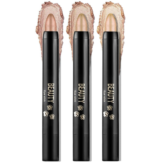 Boobeen 3PCS Cream Eyeshadow Pencil Crayon Waterproof Brightener Stick Shimmer Pen Create Glitter Eye Makeup, Easy to Use