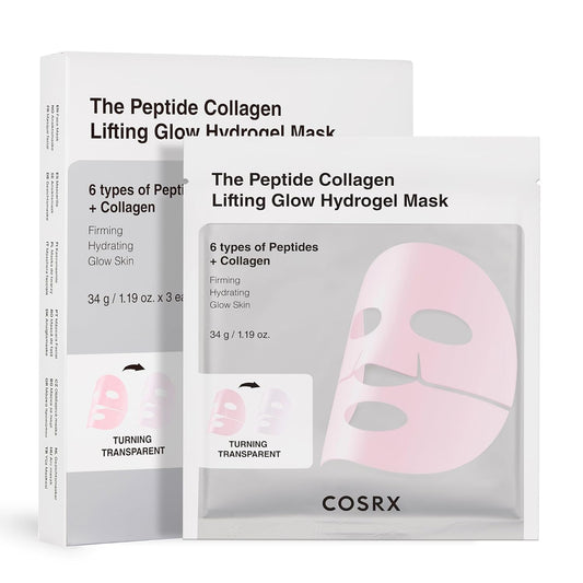 COSRX The Peptide Collagen Lifting Glow Hydrogel Face Masks Skincare 3 EA, Collagen Face Mask, Travel Essentials, Overnight Face Mask, Korean SkinCare