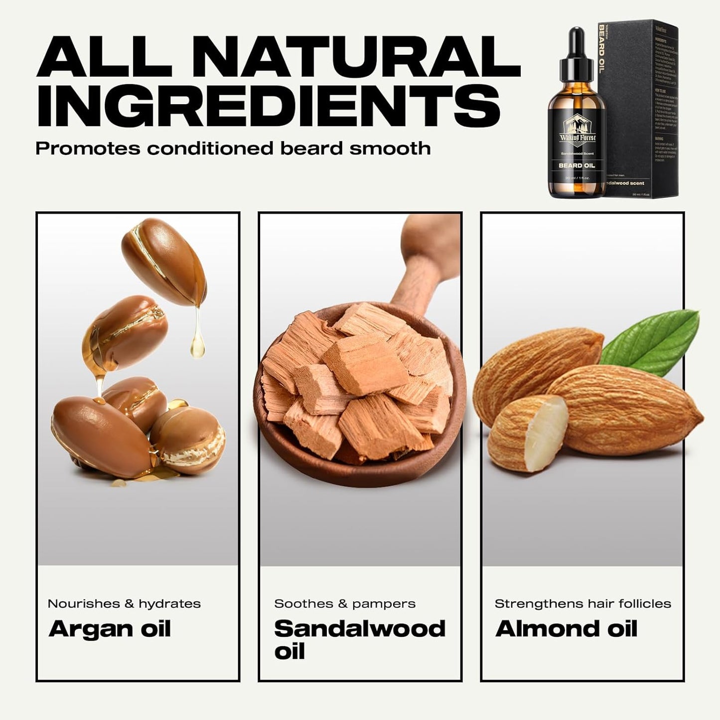 Waking Forest Beard Oil - Beard Oil for Men Thicker Beard with Vitamin E, Rosemary, Castor Mustache Oil for Black Men, Softens & Strengthens Beard Care Oil (Sandalwood, 1oz)