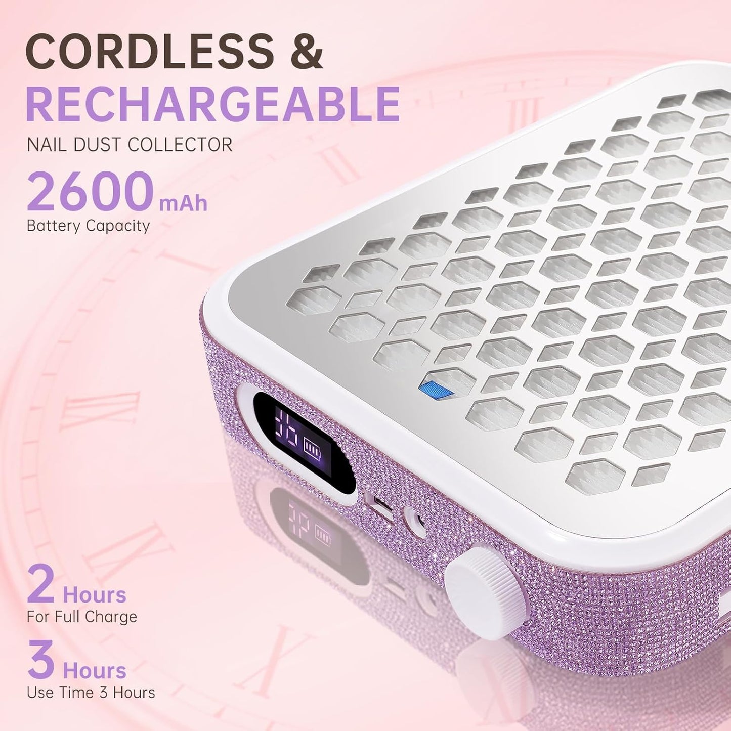 Nail Dust Collector, Rechargeable Dust Collector Nail Tech, Powerful Vacuum Fan Vent Dust Collector Extractor Dust Suction Machine for Acrylic Nails Polishing, Nail Salon&Home,Purple