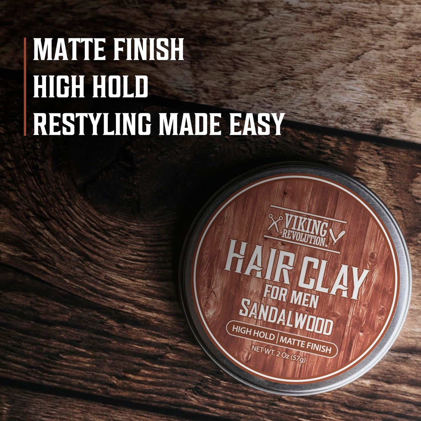 Viking Revolution Sandalwood Hair Clay for Men - Matte Finish Mens Hair Clay - Texturizing Clay Hair Product Men with Jojoba and Vitamin E - Clay Pomade for Men Effortless Hair Styling Cream (2 oz)