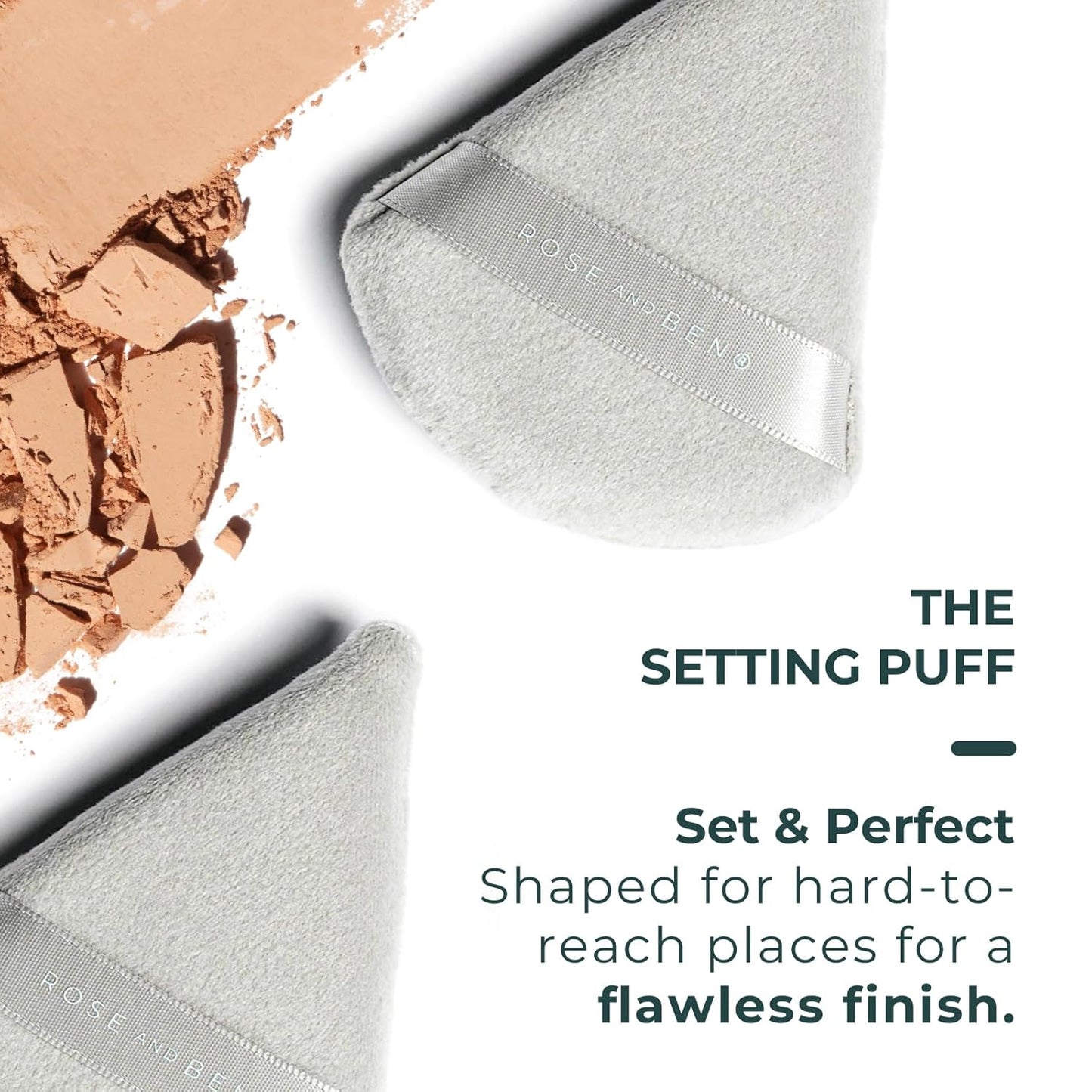 Rose and Ben Beauty Setting Puff | Flawless Undereye Concealer & Powder Application | Professional Makeup Blending Puff - Set of Two