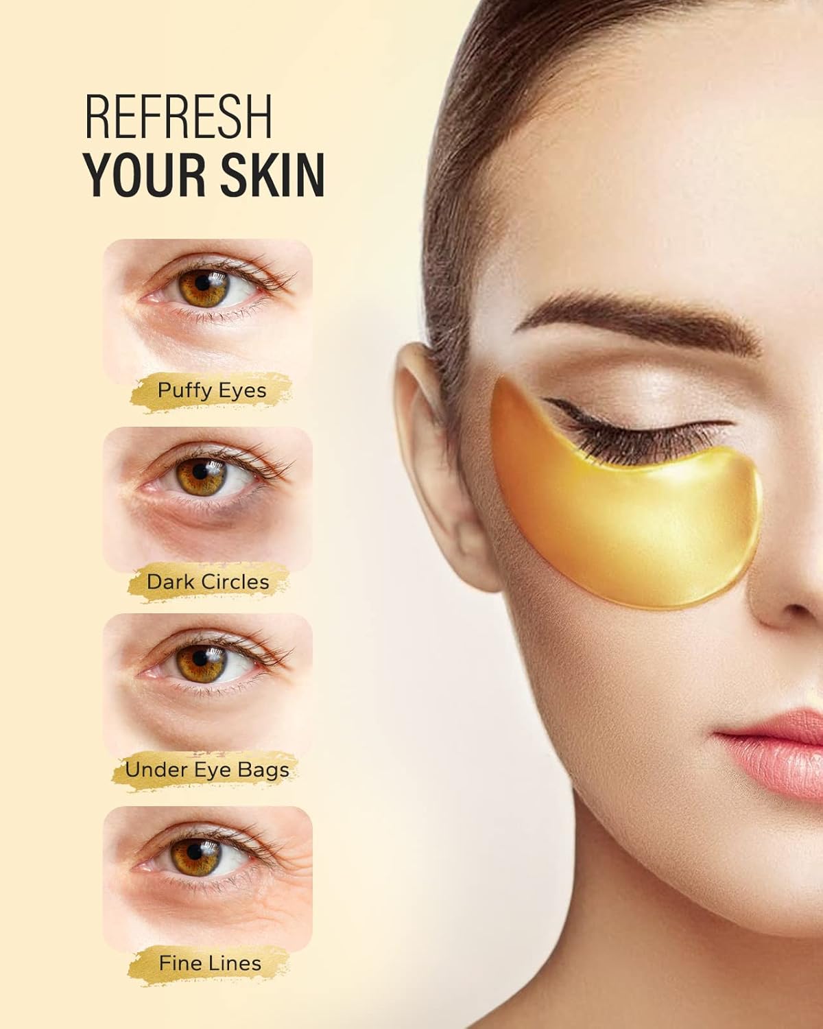 24k Gold Under Eye Patches (30 Pairs), eye mask, Collagen Skin Care Products, Eye Patches for Puffy Eyes, eye masks for dark circles and puffiness
