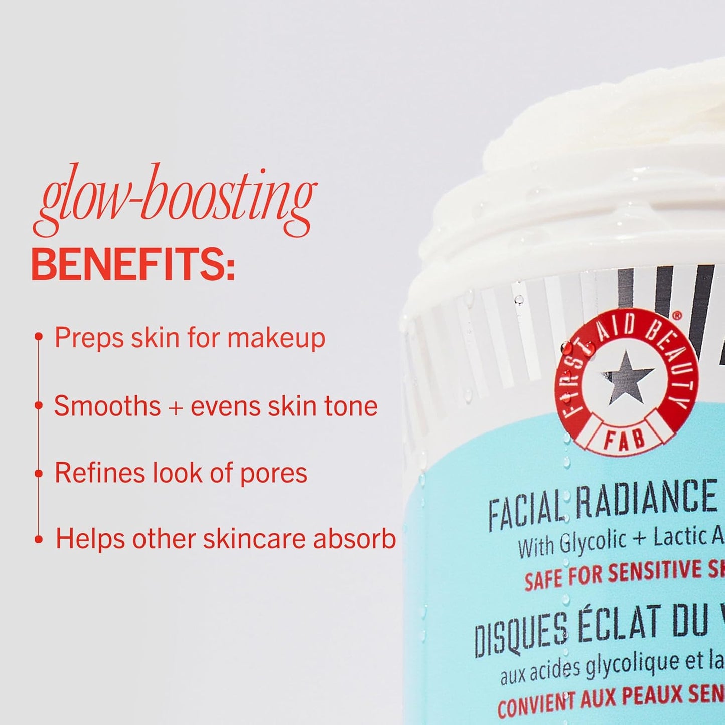 First Aid Beauty - Facial Radiance Pads with Glycolic & Lactic acids, Daily Exfoliating pads with AHA to Help Tone & Brighten Skin, One Step Makeup Prep, Compostable for Daily Use, 28 Pads, 3 ct