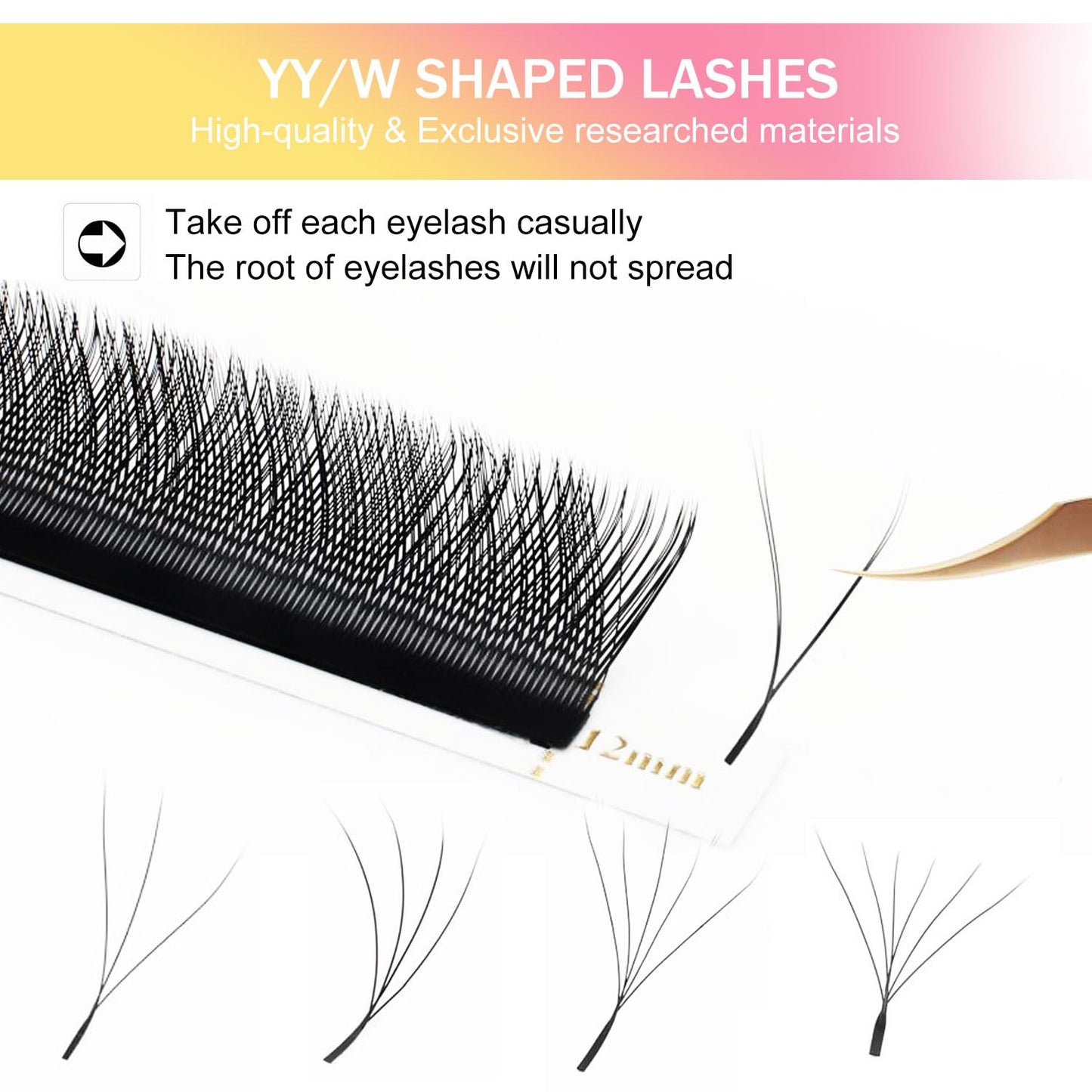 W Lash Extensions Supplies 3D Eyelash Extensions W Shape 0.07mm Thickness C Curl 13mm Premade Fans Easy Fan Lashes Volume Matte Black 12 Rows Crisscross Eye Lashes(W-3D-0.07-C,13mm)